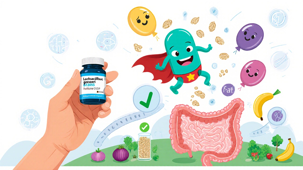 Superhero probiotic pill shrinking fat cells while fiber-rich foods power it up