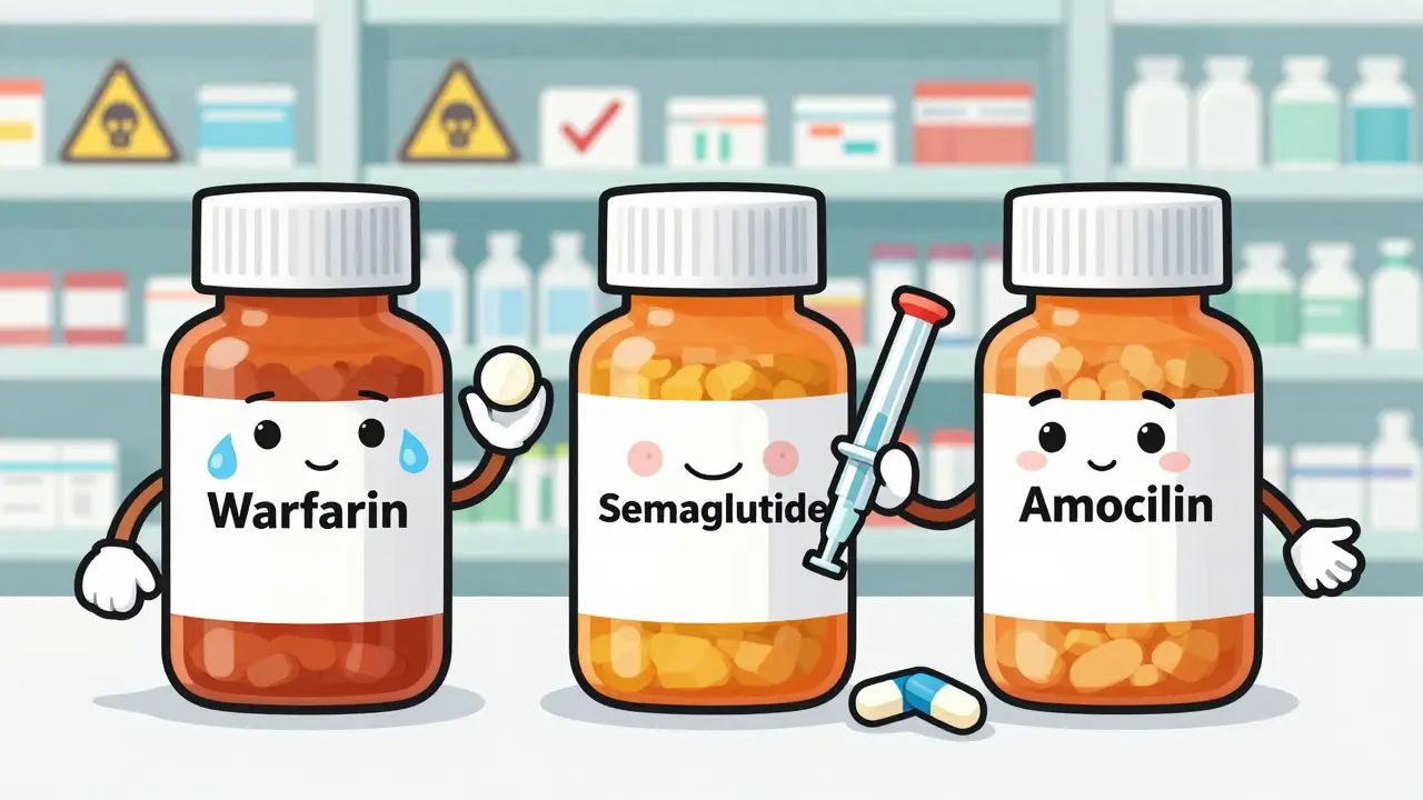 Three medication bottles with cartoon characters showing different responses to missed doses.