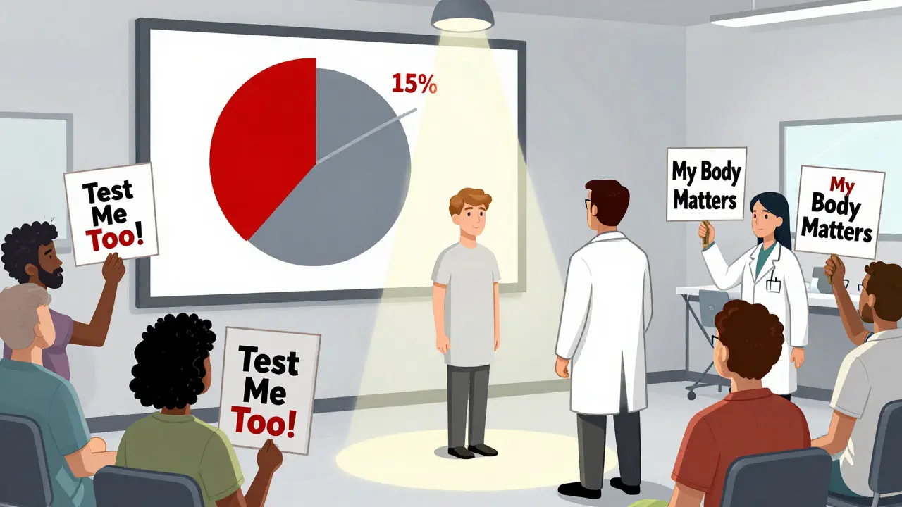 Clinical trial pie chart with underrepresented minorities pushed to the edges