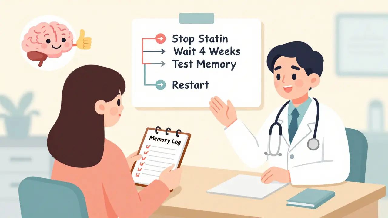 Doctor and patient review a memory log and flowchart during a clinic consultation.