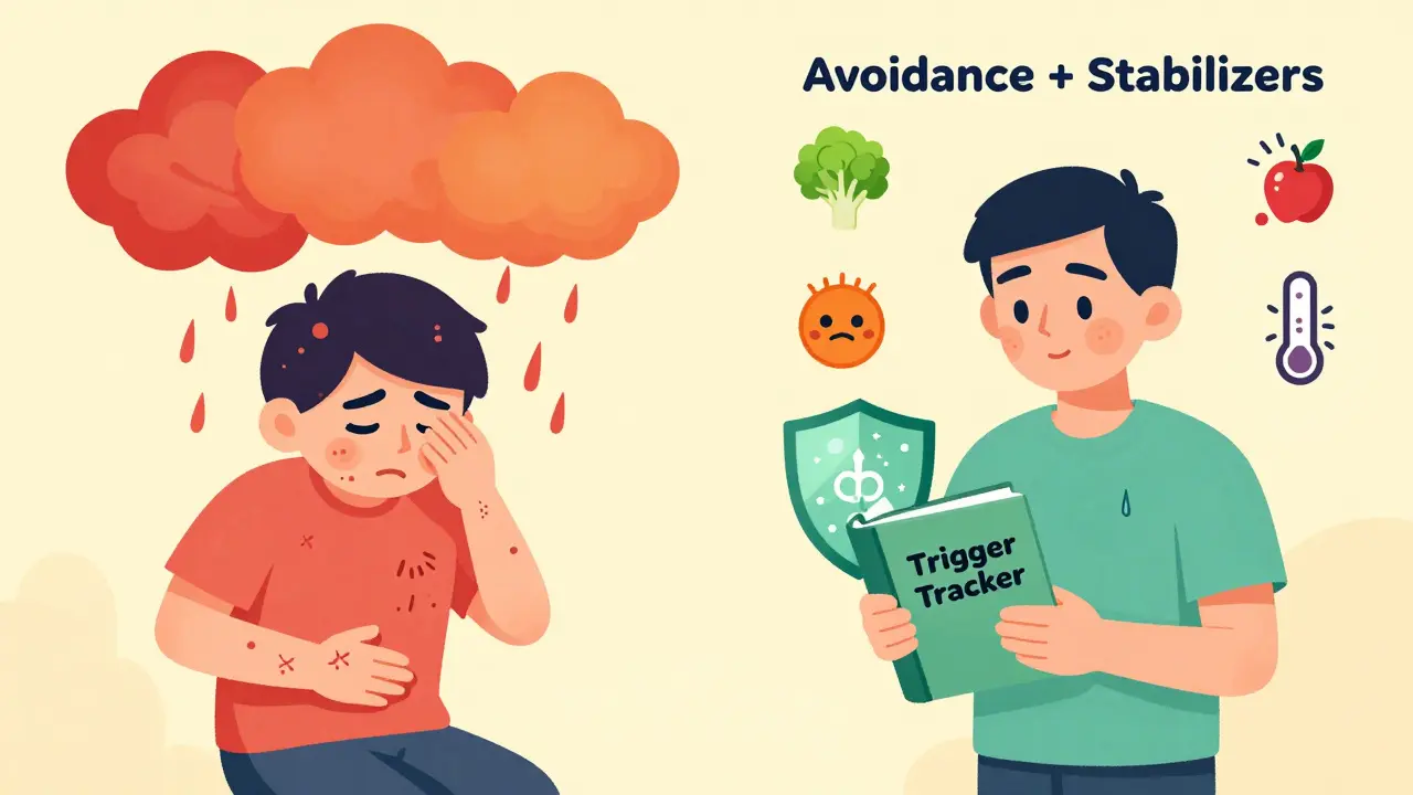 Patient protected by stabilizers and trigger tracker while storm of symptoms rages nearby