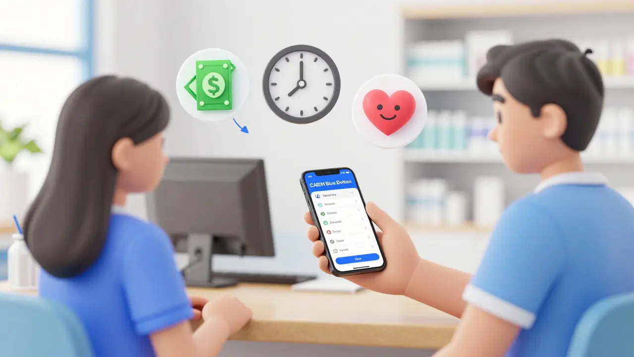 Patient sharing med history via phone app to pharmacist with digital transfer