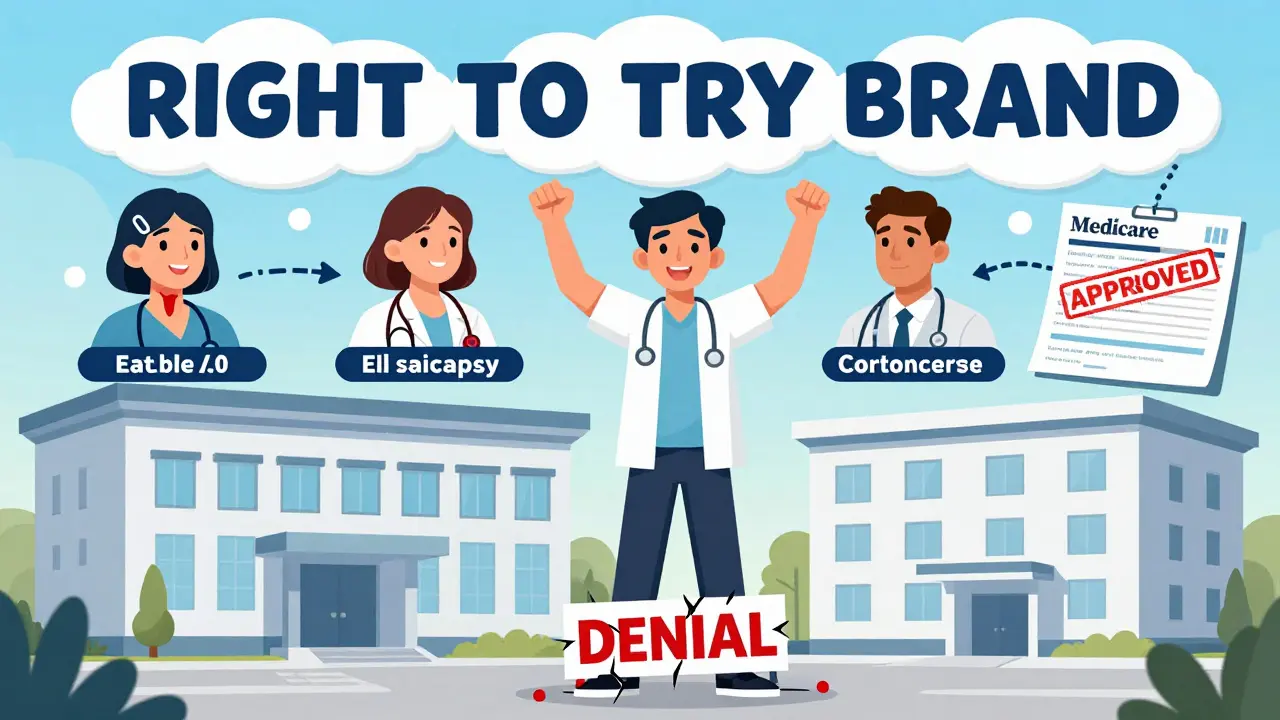 Patient standing victorious as insurance denial breaks, with success stories behind them