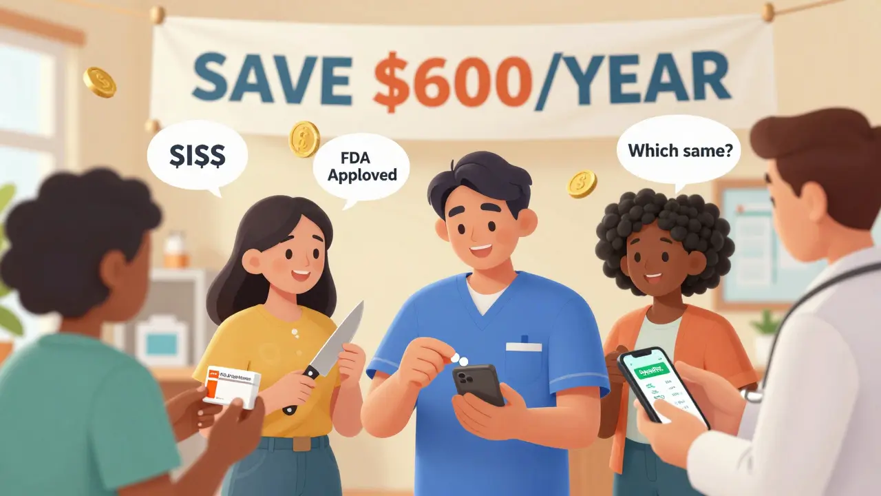 Patients saving money by splitting pills and comparing drug prices