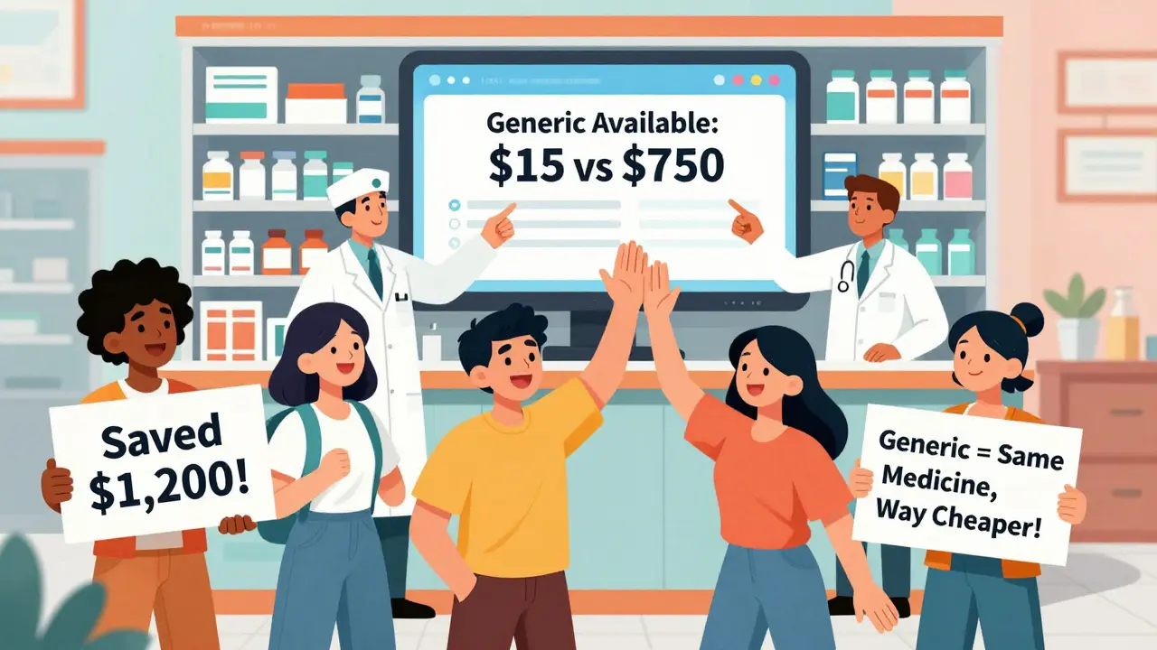 People celebrating savings after switching to generic medications