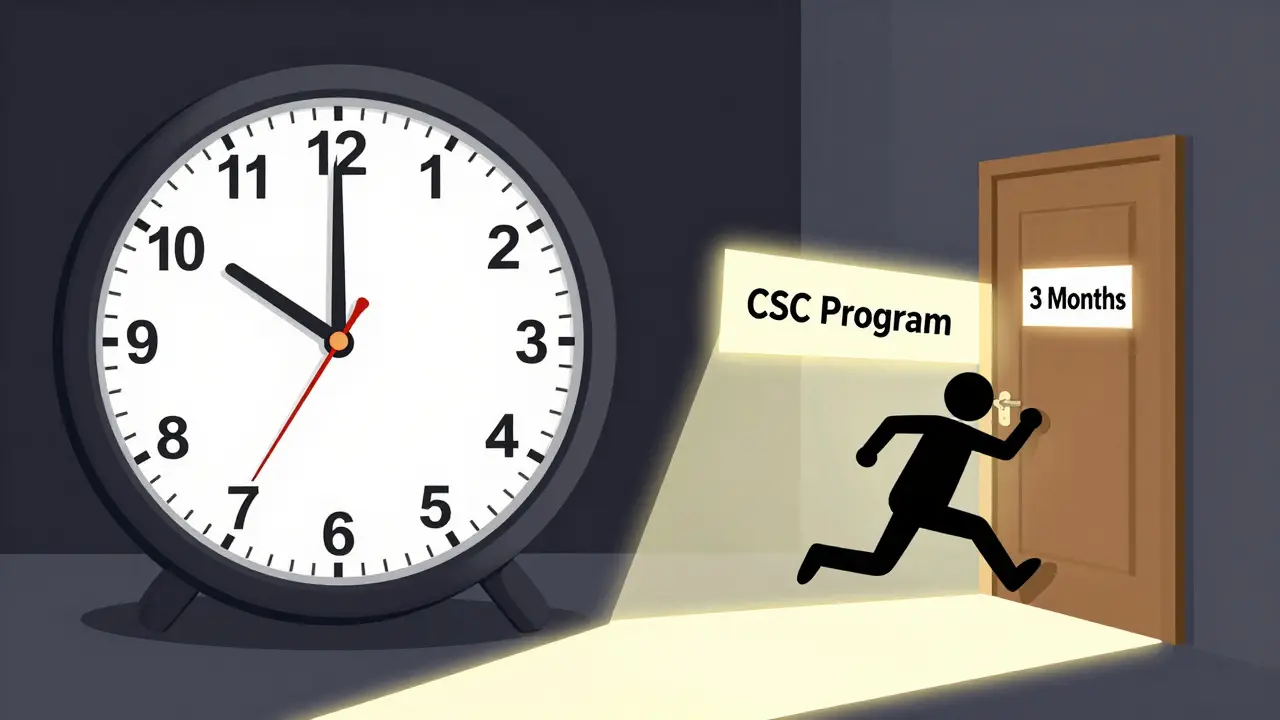 A clock shows 74 weeks of delay versus 3 months of timely help, with contrasting paths to recovery.