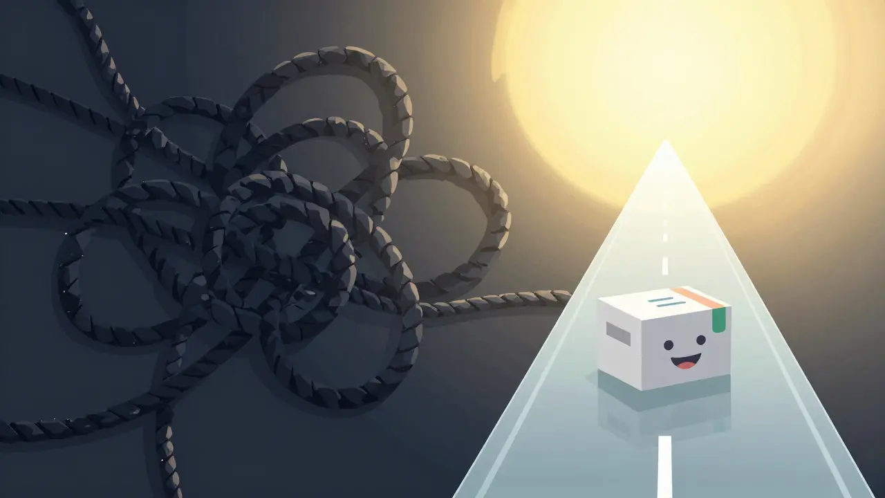 Simple transparent pricing path compared to tangled insurance networks.