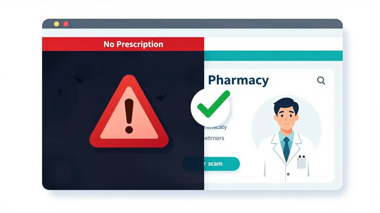 Comparison between a suspicious illegal pharmacy website and a verified legal one