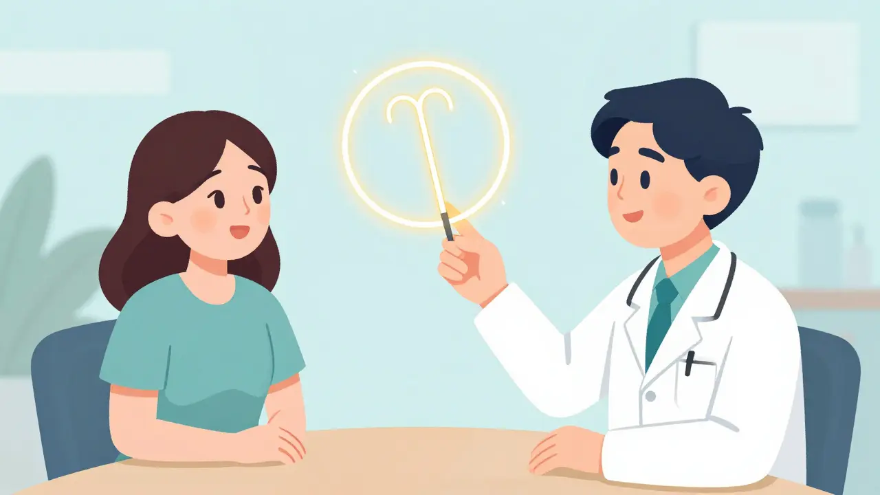 Doctor recommending a Copper IUD as a reliable birth control alternative